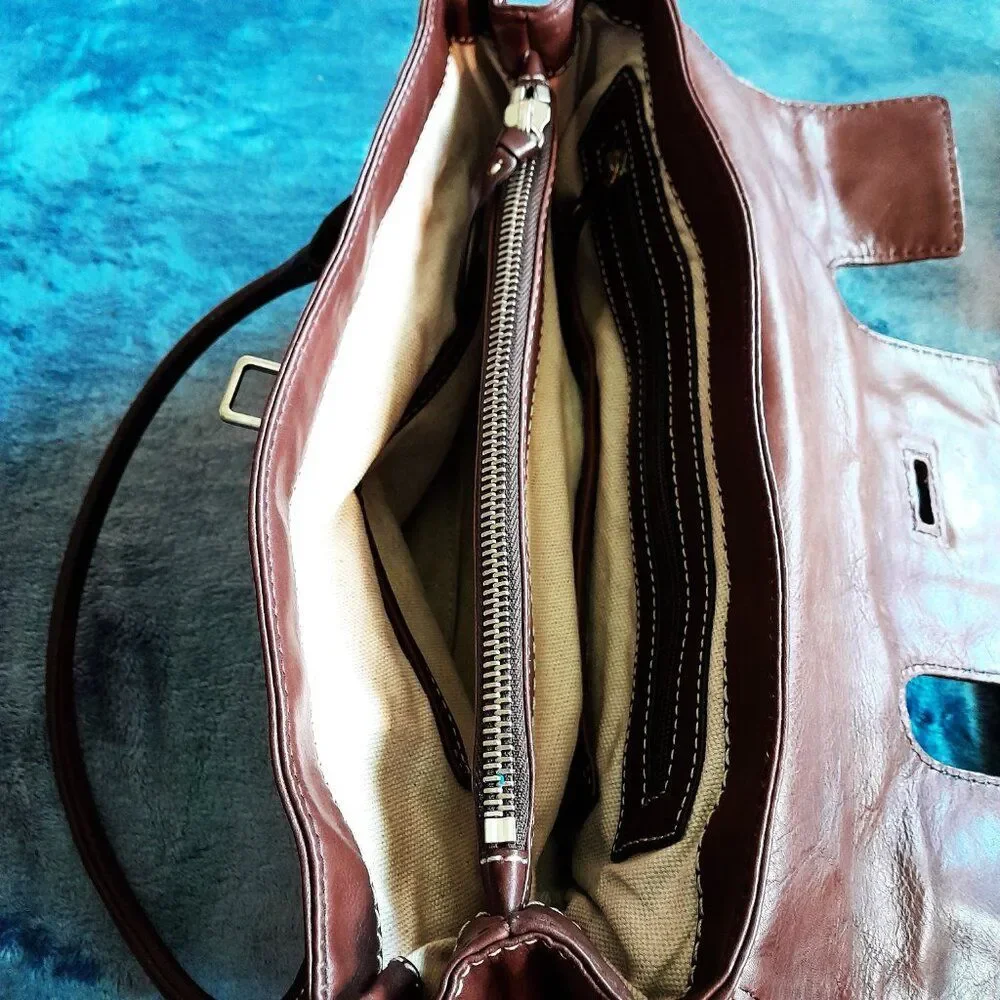 Michael Kors Brown Patent Leather Shoulder Bag Satchel Width 14in.